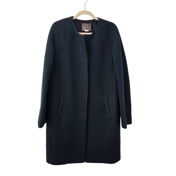 J. Crew Double Cloth Wool Blend Collarless Long Coat Size 10 Tall - Picture 1 of 6